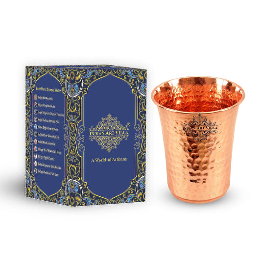 Pure Copper Hammered Design Curved Glass Tumbler 550 ML