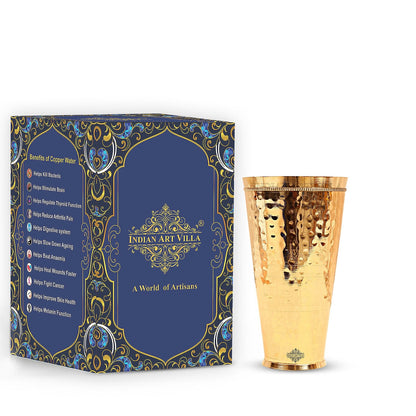 Handcrafted Pure Brass Lassi Glass Tumbler with Hammered Design
