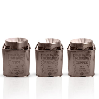 Steel Tea, Coffee & Sugar Container Set, 3 Pieces