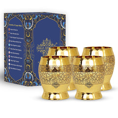 Handmade Pure Brass Embossed Flower Design Glass 300ml
