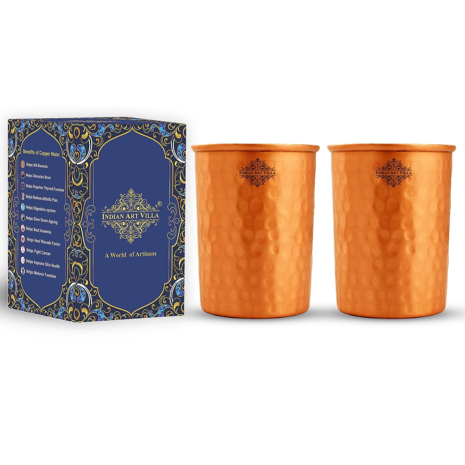 Pure Copper Lacquer Coated Plain & Hammered Design Glass 275 ML