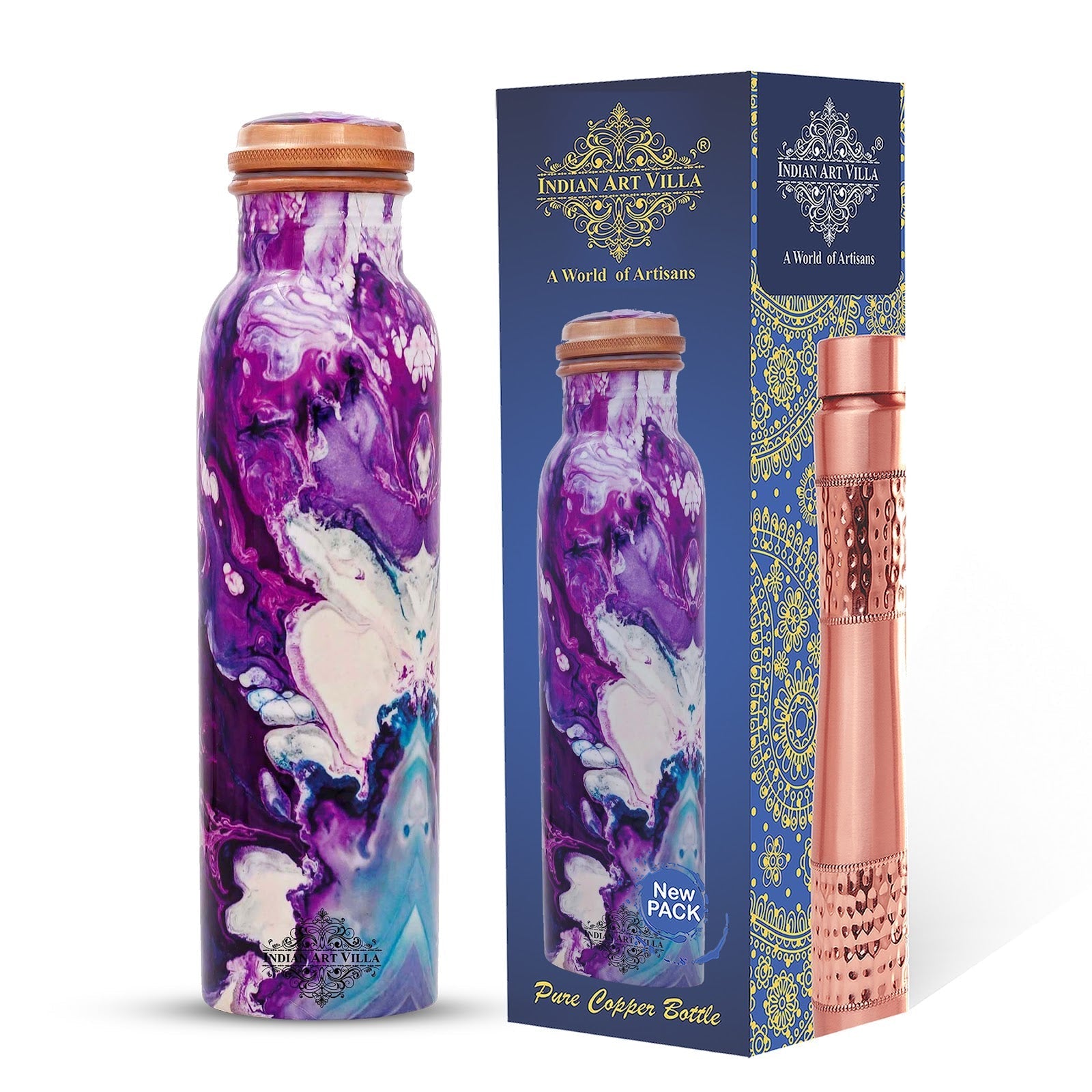 Pure Copper Water Bottle with Printed Design