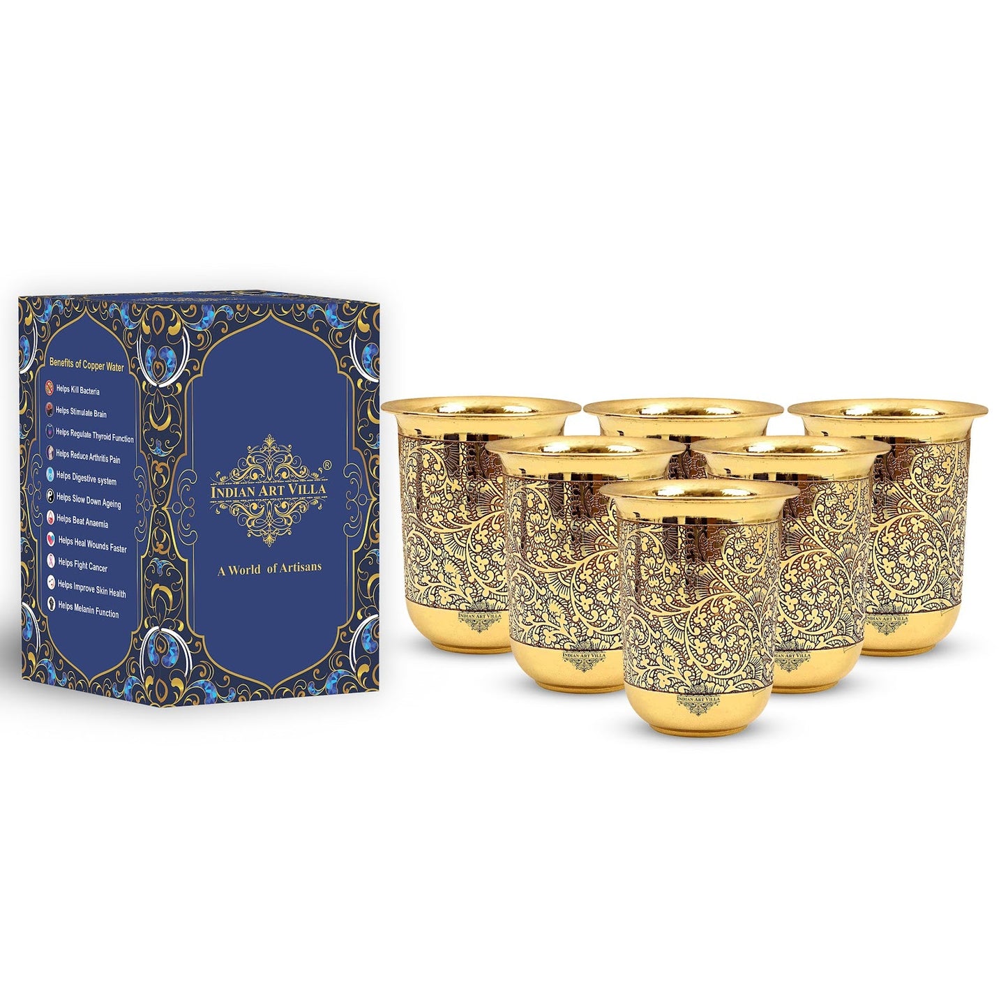 Pure Brass Embossed Design Curved Glass -280 ML