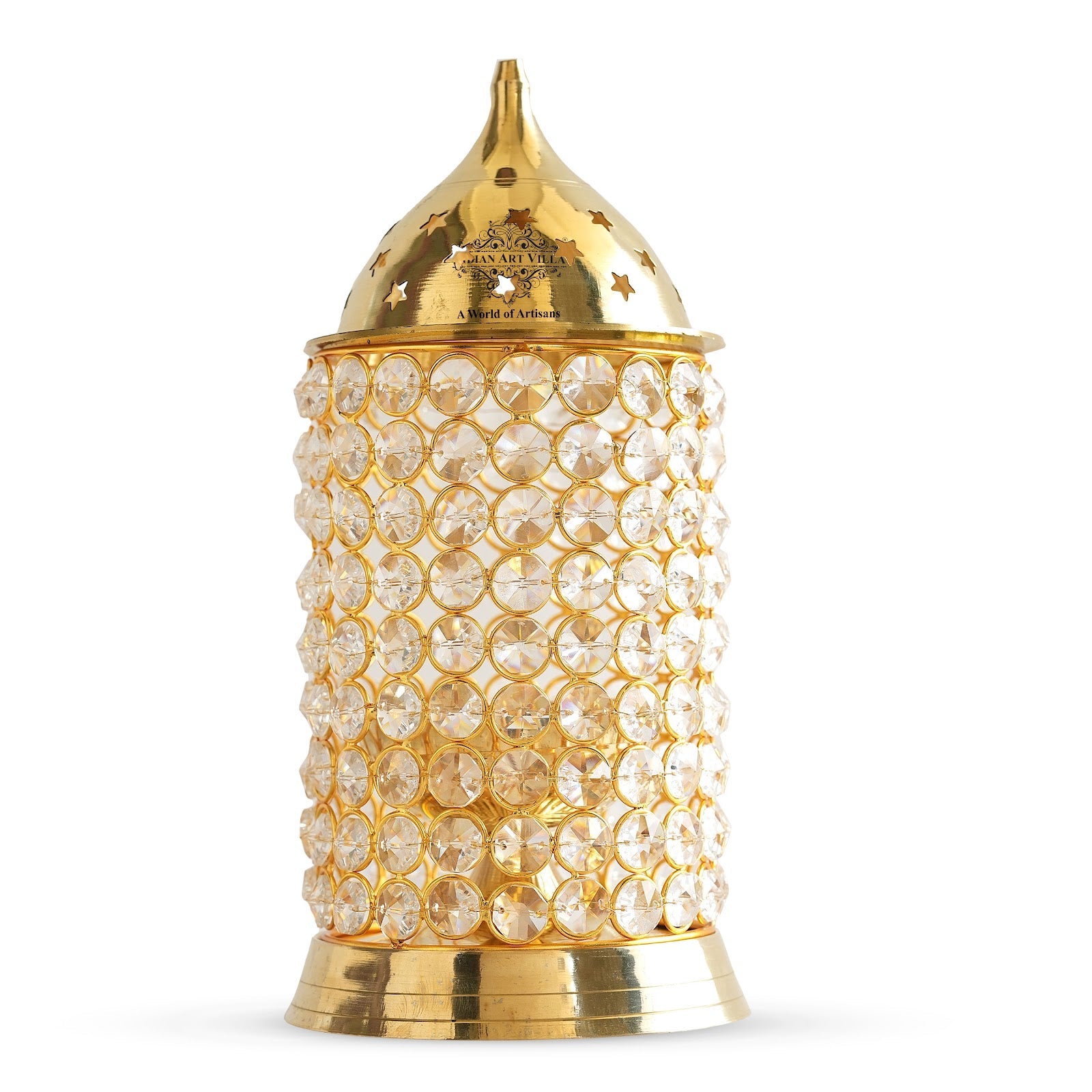 Brass Crystal Design Diya, Spiritual Item, Akhand Deepak, 26.67 cm Height