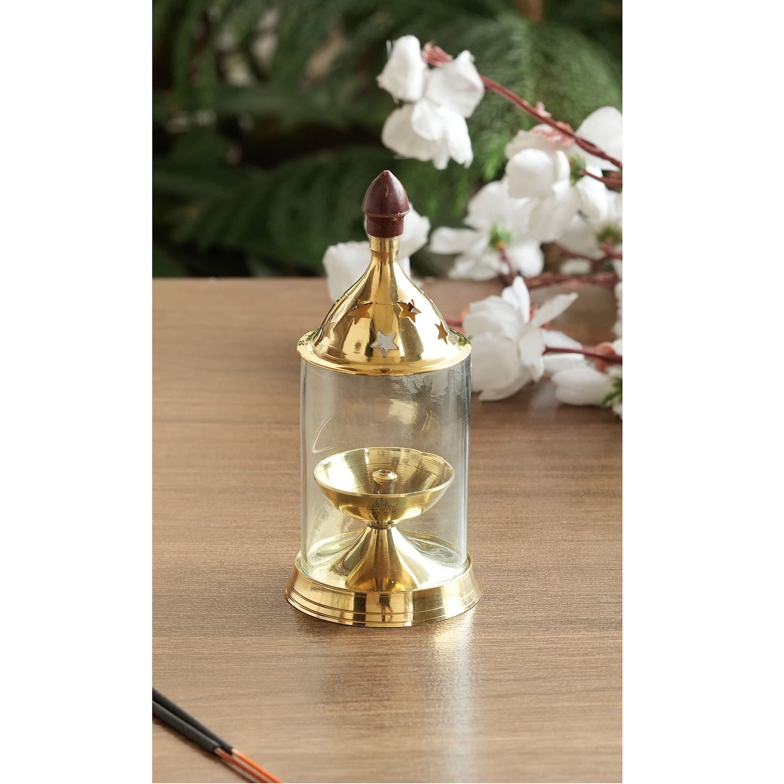 Pure Brass Akhand Diya, Oil Lamp With Glass Cover For Pooja