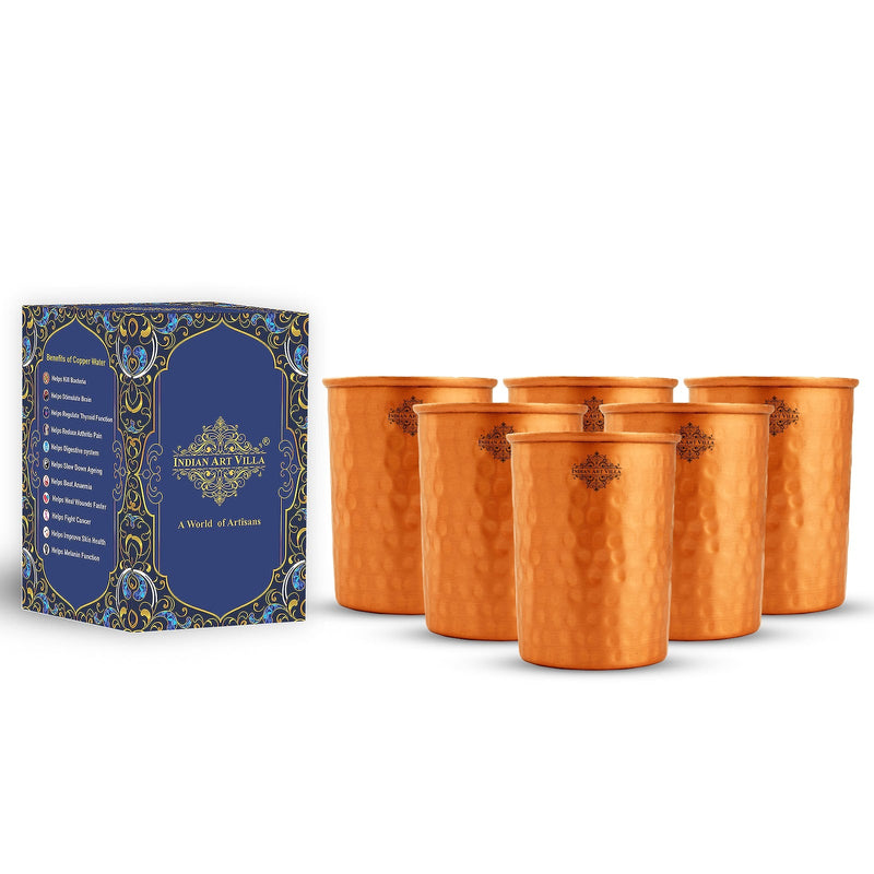 Pure Copper Lacquer Coated Plain & Hammered Design Glass 275 ML