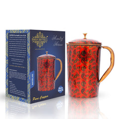 Pure Copper Paisley Printed Design Jug With Brass Knob on Lid