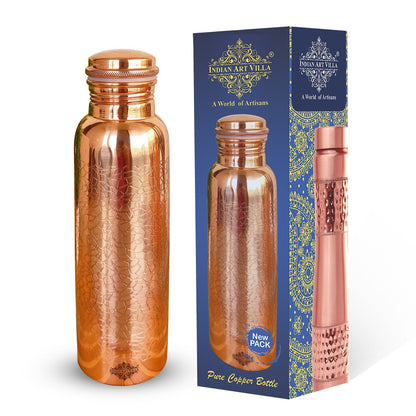 Pure Copper Water Bottle with Embossed Design