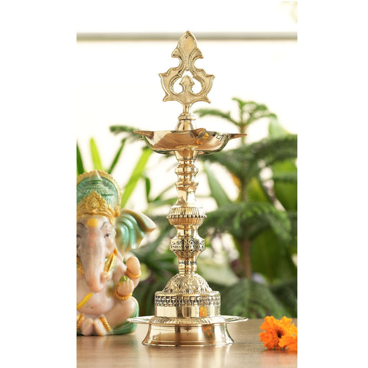 Brass Standing Pillar Diya, Kerala Murga Plain Design, Oil Lamp, Cultural Symbolism
