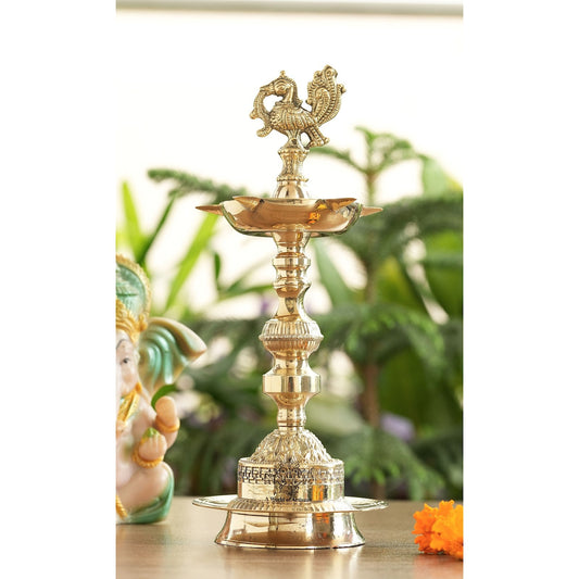Handcrafted Brass Standing Pillar Diya with Maharaja Murga Design, Deepawali Indian Item