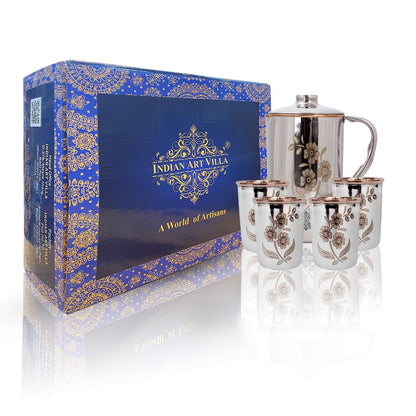Handmade Pure Steel Copper Jug Pitcher With Glass Tumbler Gift Set