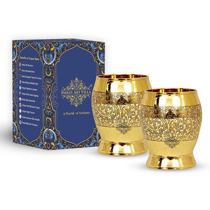 Handmade Pure Brass Embossed Flower Design Glass 300ml