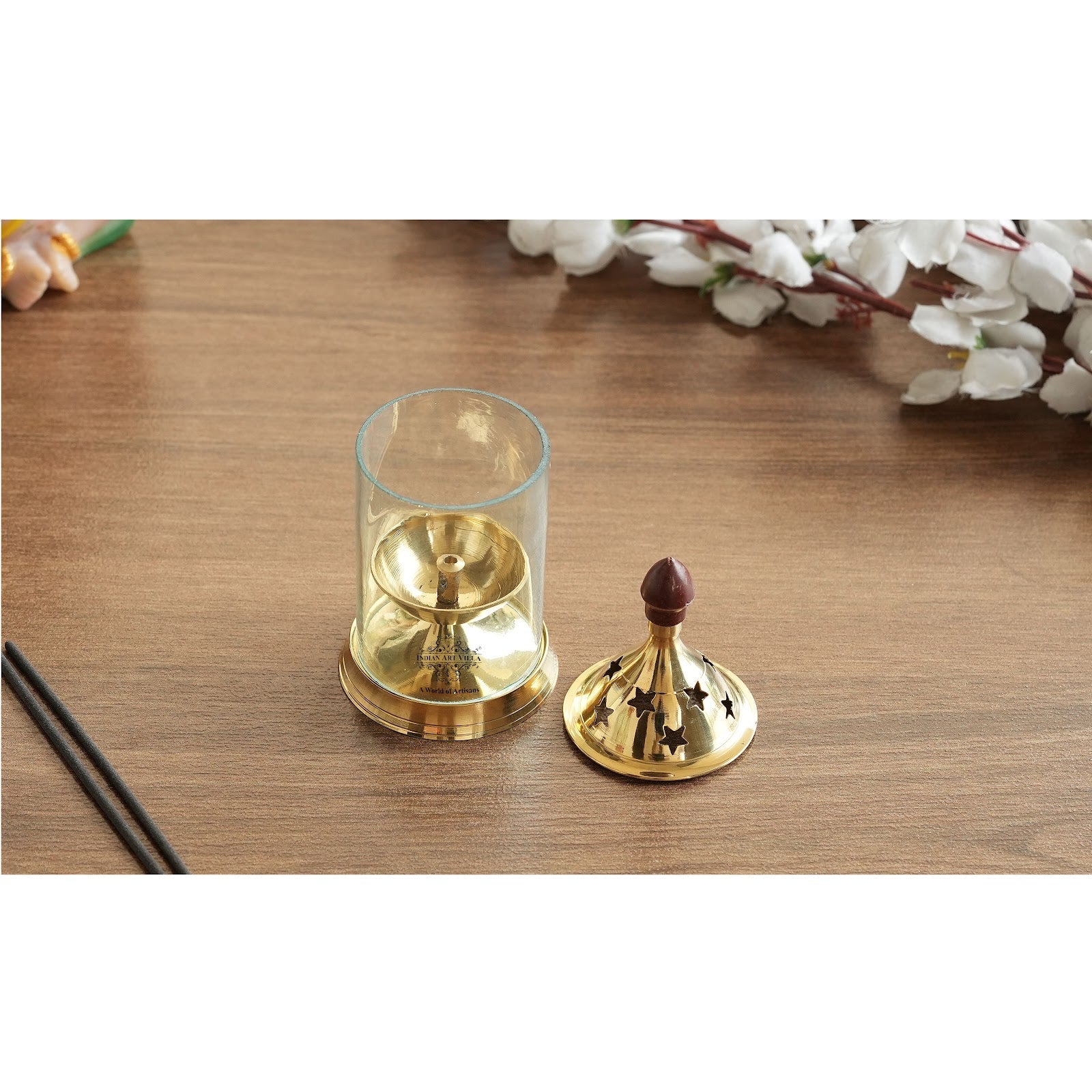 Pure Brass Akhand Diya, Oil Lamp With Glass Cover For Pooja