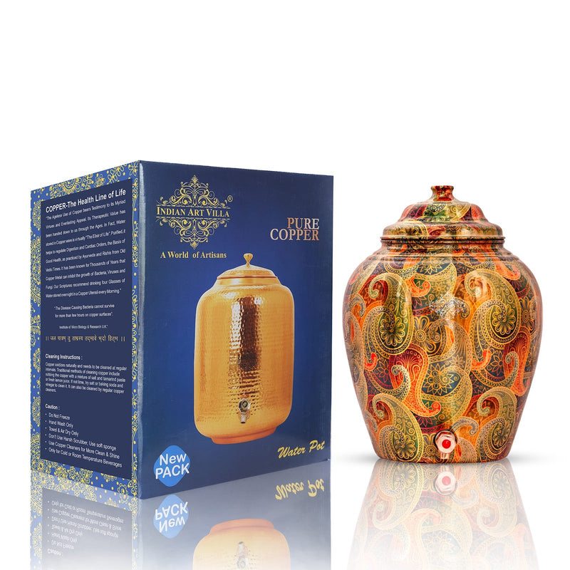 Handcrafted Pure Copper Paisley Design Water Pot, Drinkware, Serveware,