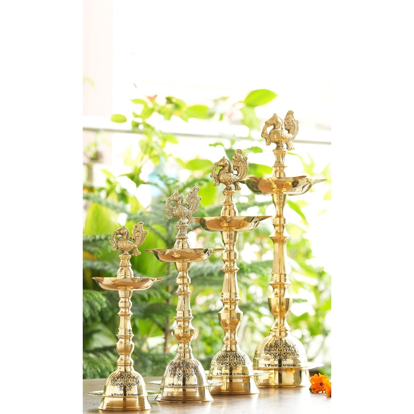 Pure Brass Stand Pillar Diya, Dana kashi Murga Design
