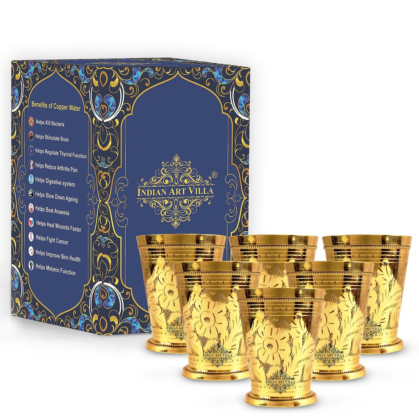 Pure Brass Flower Design Julep Glass-300 ML