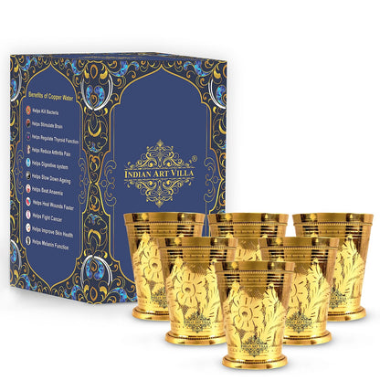 Pure Brass Flower Design Julep Glass-300 ML