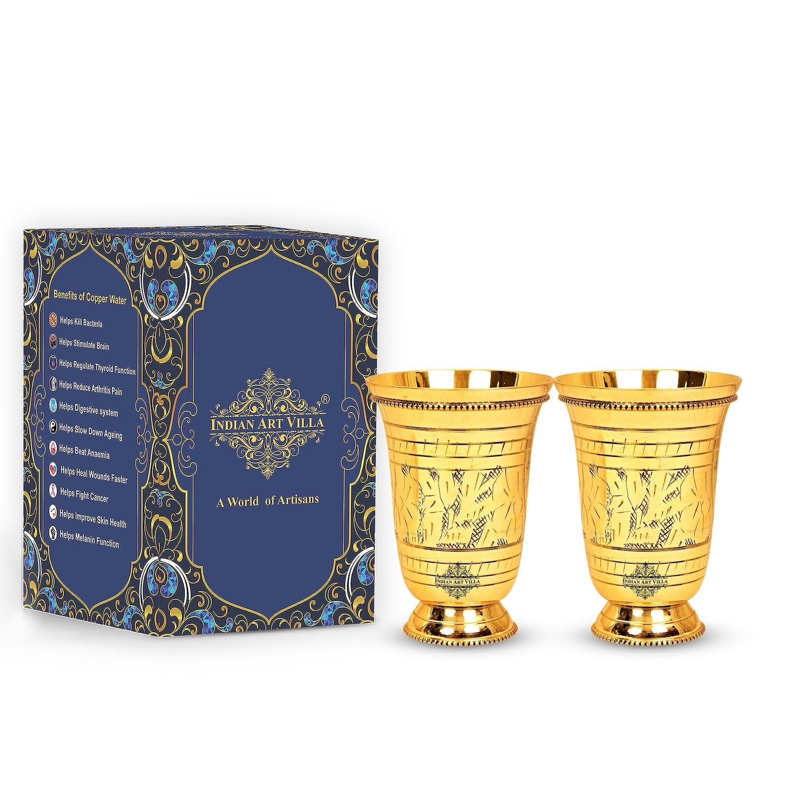 Brass Mughlai Glass with Embossed Leaves Design -250 ML