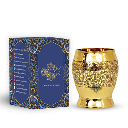 Handmade Pure Brass Embossed Flower Design Glass 300ml