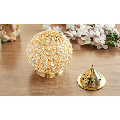 Pure Brass Diya, Crystal Matka Design, Oil Lamp For pooja Diwali