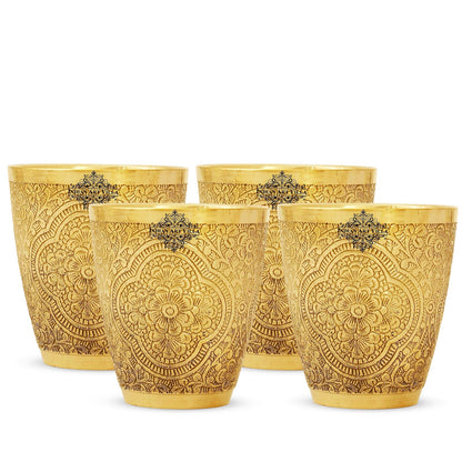 Handcrafted Pure Brass Embossed Designer Tumbler, Glass  280 ml