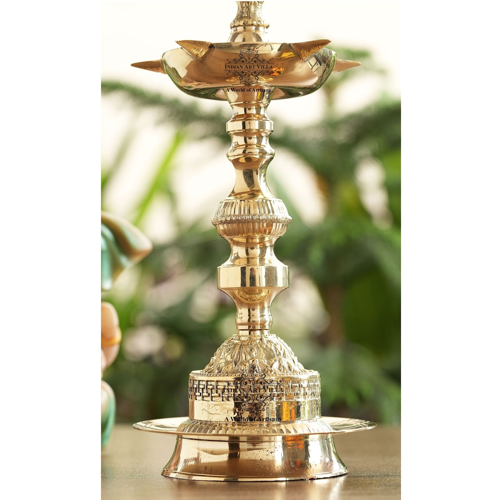 Handcrafted Brass Standing Pillar Diya with Maharaja Murga Design, Deepawali Indian Item