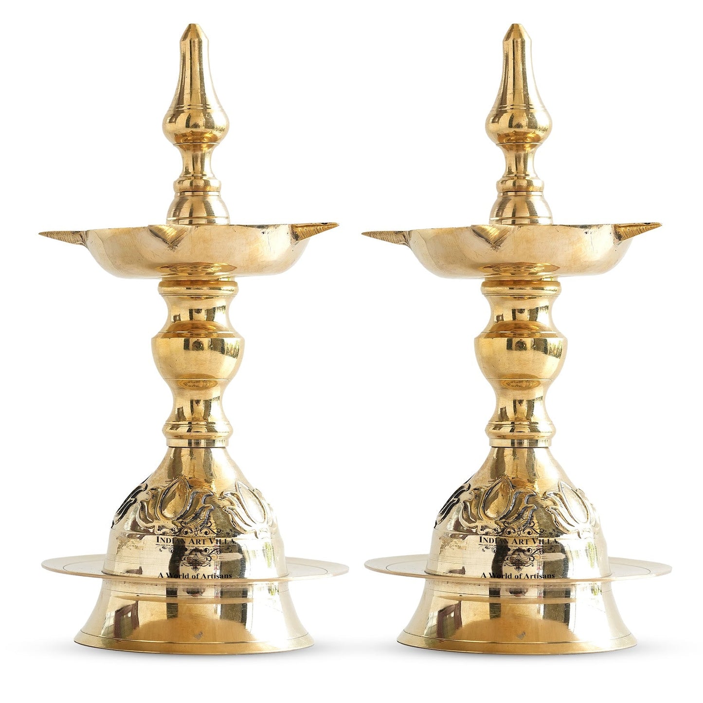 Handmade Pure Brass Standing Pillar Diya, Exquisite Kamal Urip Design