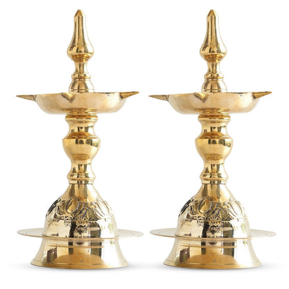Handmade Pure Brass Standing Pillar Diya, Exquisite Kamal Urip Design