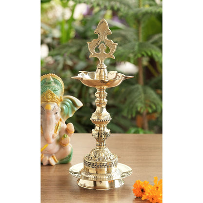 Brass Standing Pillar Diya, Kerala Murga Plain Design, Oil Lamp, Cultural Symbolism