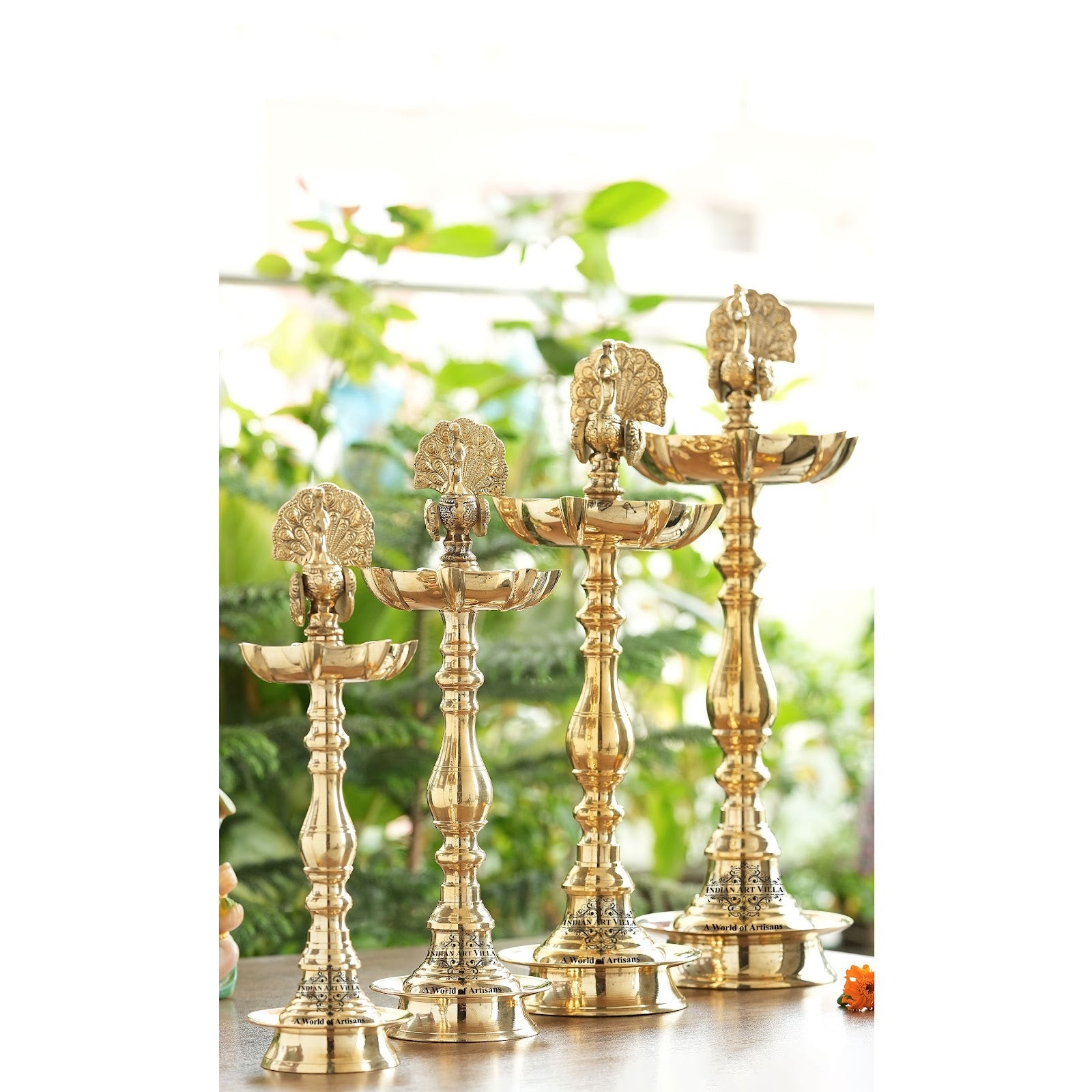 Brass Stand Pillar Diya, Peacock Design, Pooja, Home Decor & Diwali Gift Item