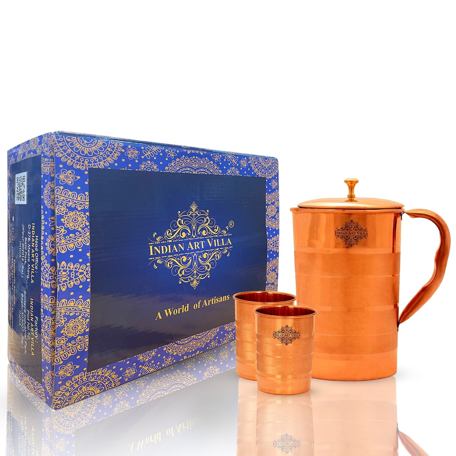 Handcrafted Pure Copper Luxury Design Jug & Glass with Box, Drinkware Gift Set