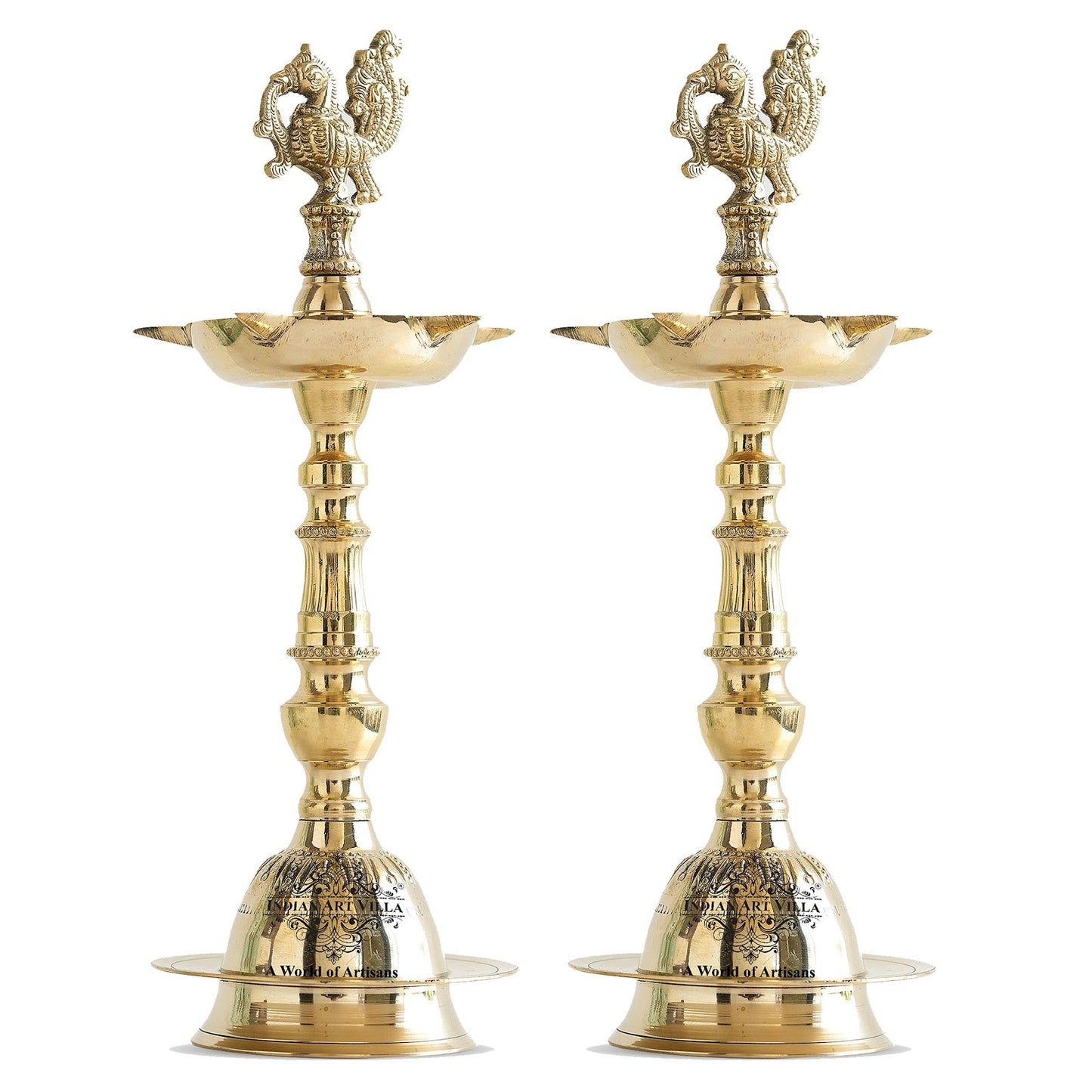 Pure Brass Stand Pillar Diya, Dana kashi Murga Design