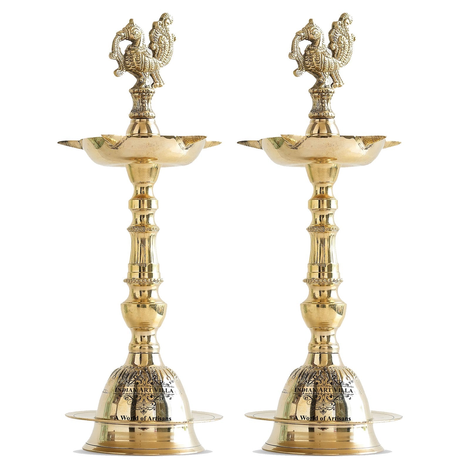 Pure Brass Stand Pillar Diya, Dana kashi Murga Design