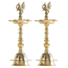 Pure Brass Stand Pillar Diya, Dana kashi Murga Design