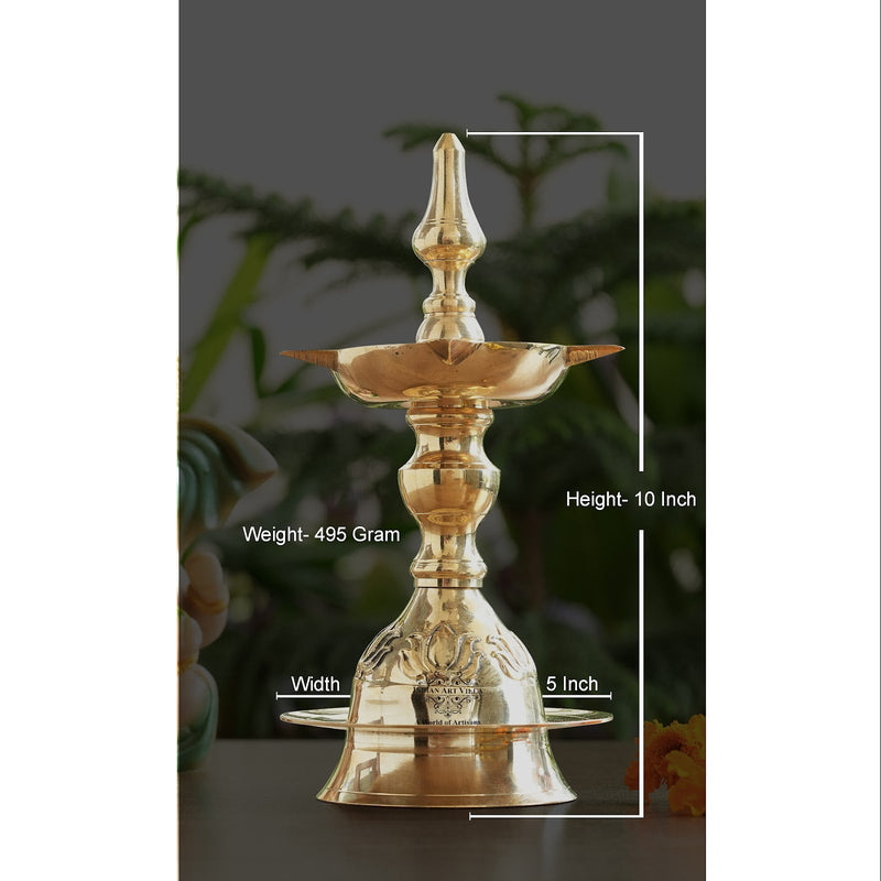 Handmade Pure Brass Standing Pillar Diya, Exquisite Kamal Urip Design
