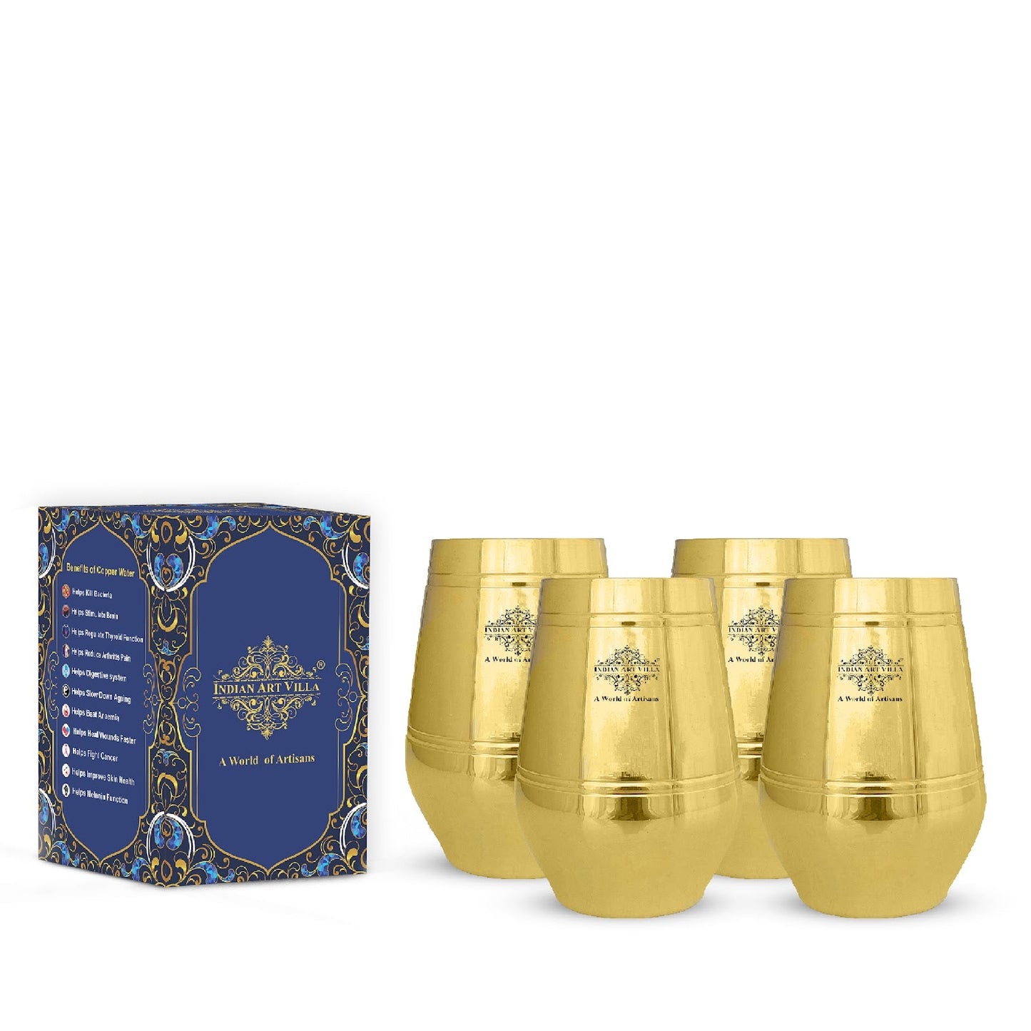 Pure Brass Glass with Shine Finish Lining Design