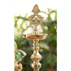 Brass Standing Pillar Diya, Kerala Murga Plain Design, Oil Lamp, Cultural Symbolism