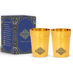 Pure Brass Glass Tumbler Cup, Hammered Design, Drinkware, 160 ML, Gold