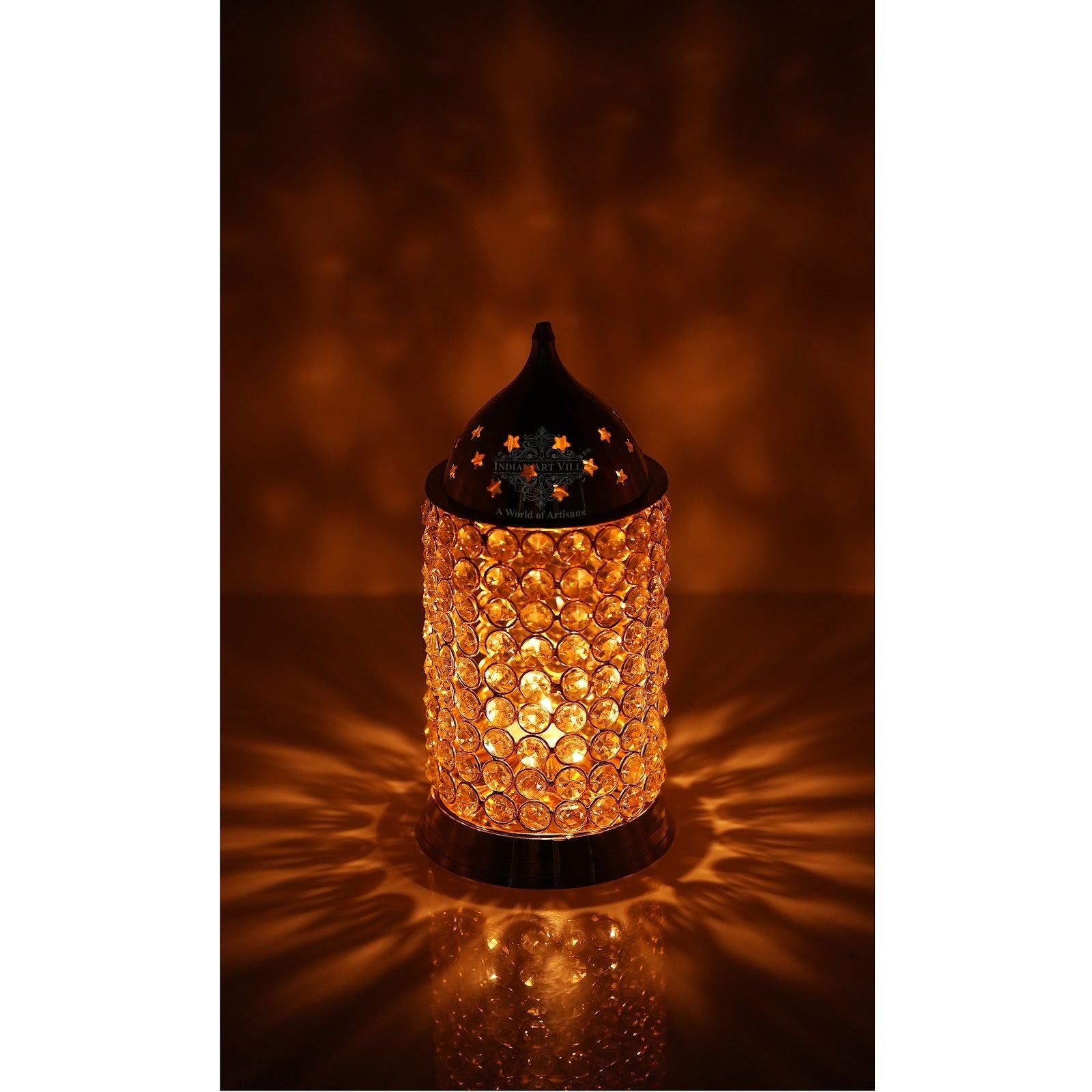 Brass Crystal Design Diya, Spiritual Item, Akhand Deepak, 26.67 cm Height