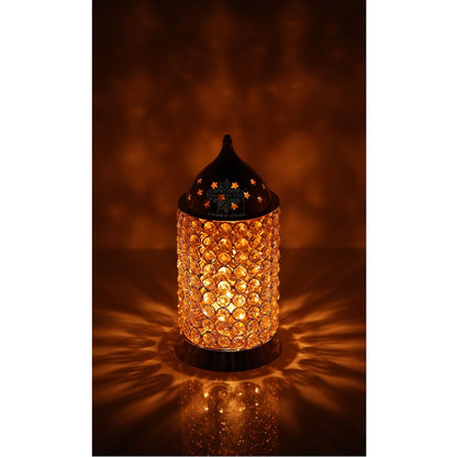 Brass Crystal Design Diya, Spiritual Item, Akhand Deepak, 26.67 cm Height