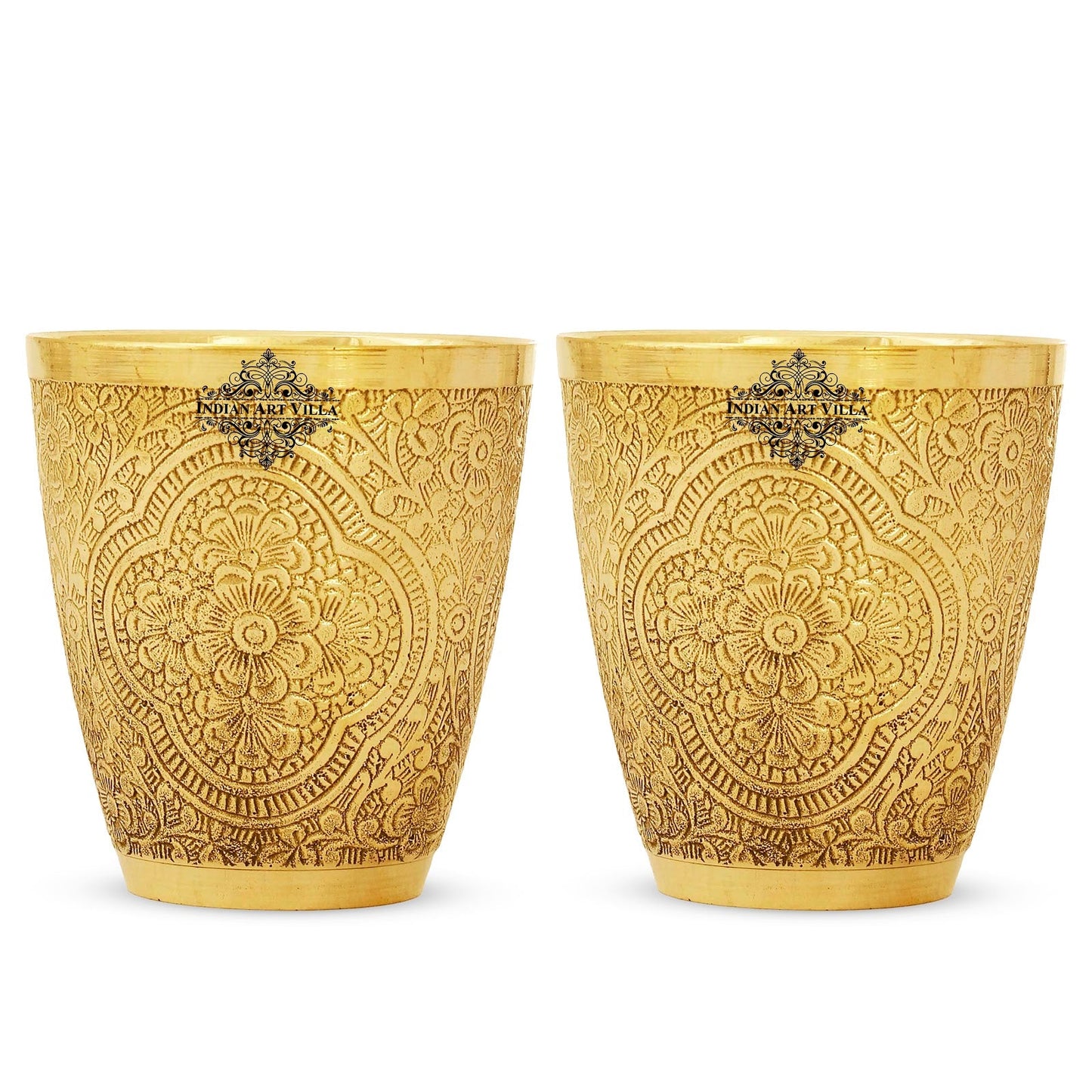 Handcrafted Pure Brass Embossed Designer Tumbler, Glass  280 ml