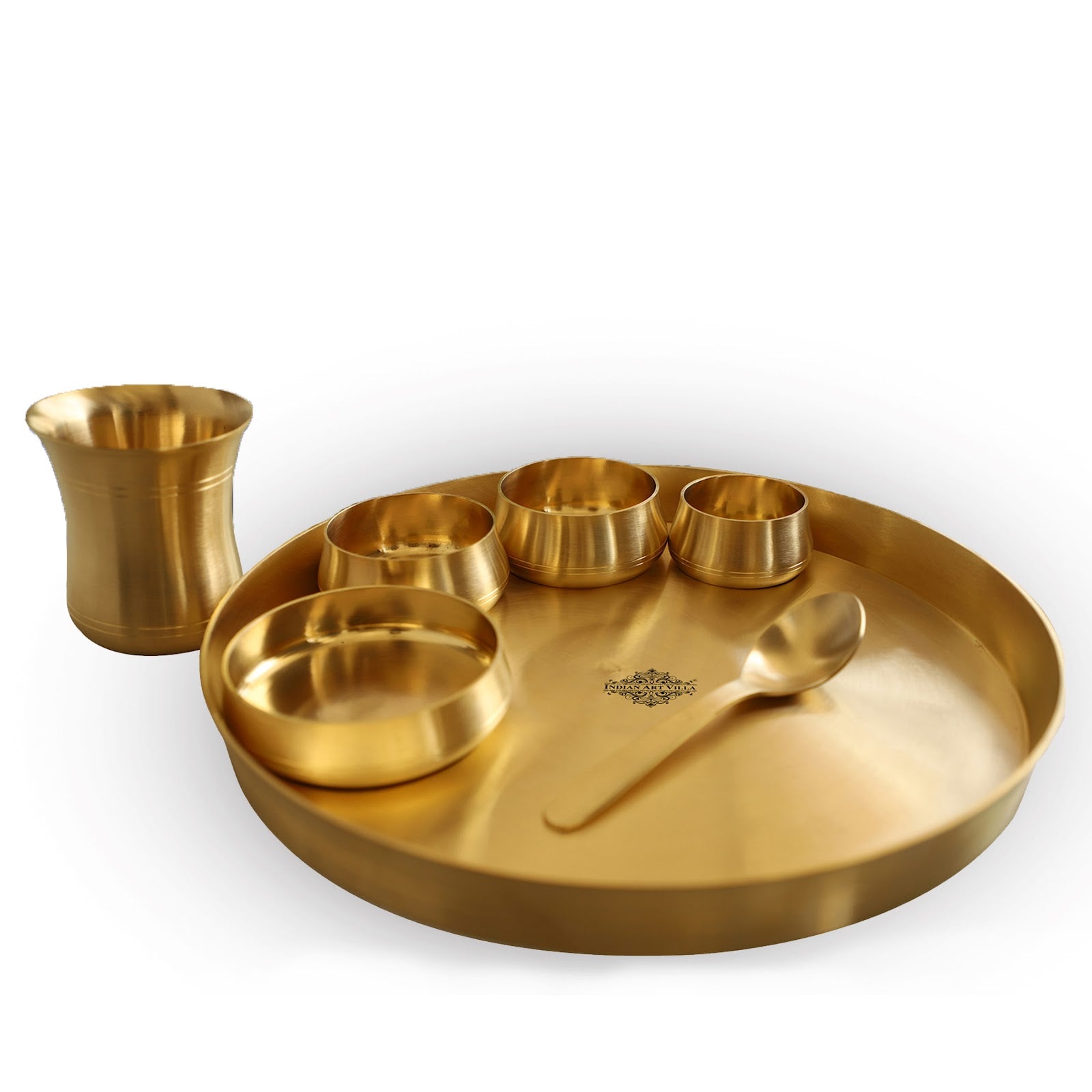 Steel Brass Curve Thali Set 9 Piece, Hammered Antique Finish Design Dinner Set