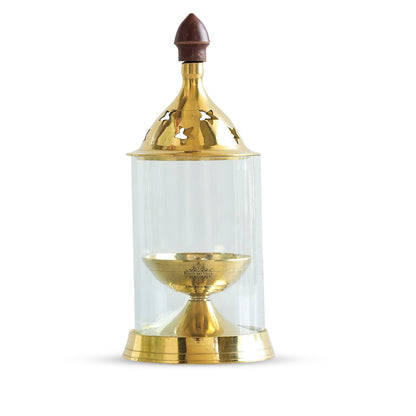 Pure Brass Akhand Diya, Oil Lamp With Glass Cover For Pooja