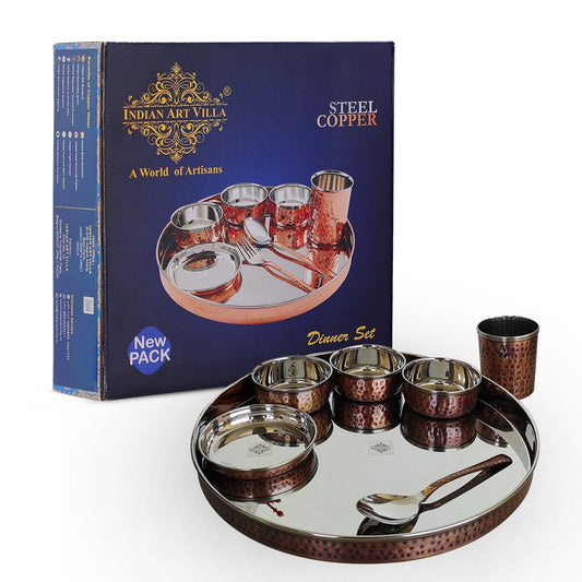 Steel Copper Dinner Set With Antique Hammered Design