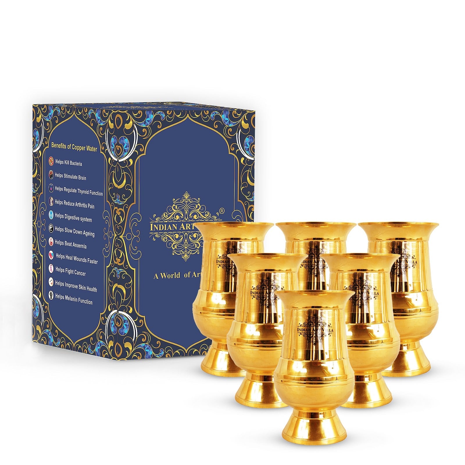 Pure Brass Gold Vertical Lining Glass 250 ML