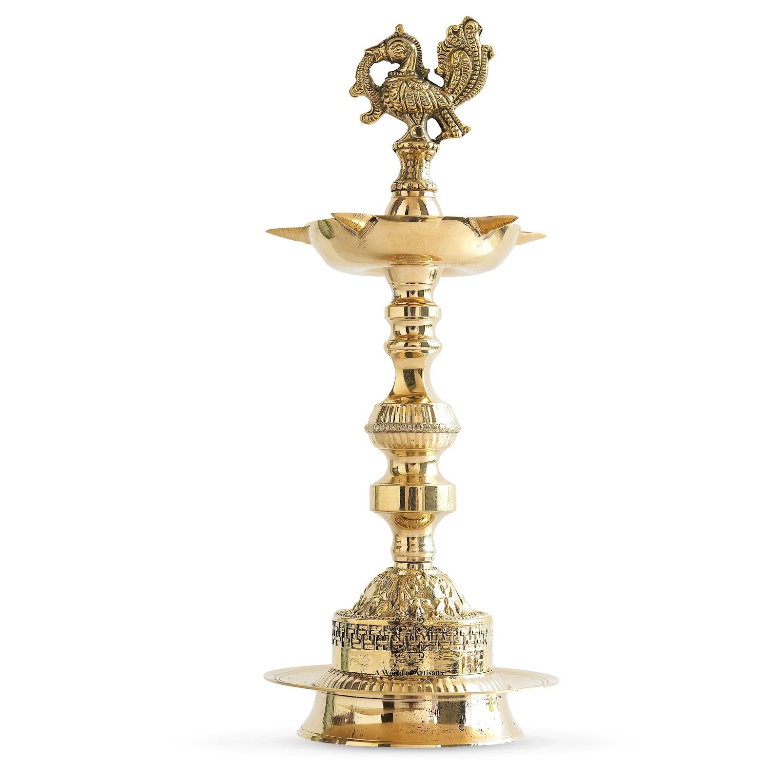 Handcrafted Brass Standing Pillar Diya with Maharaja Murga Design, Deepawali Indian Item