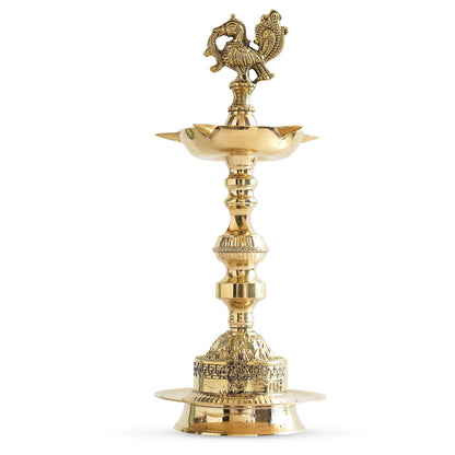 Handcrafted Brass Standing Pillar Diya with Maharaja Murga Design, Deepawali Indian Item