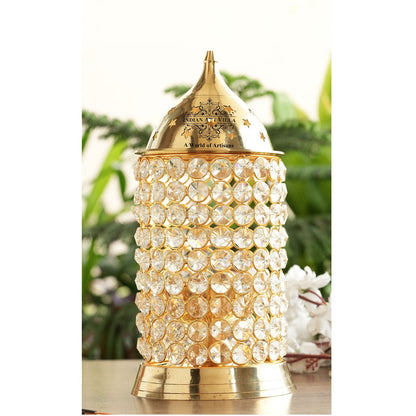 Brass Crystal Design Diya, Spiritual Item, Akhand Deepak, 26.67 cm Height