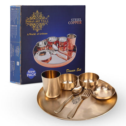 Handcrafted Pure Brass Matt Finish 7 Pieces Dinner Set / Thali Set, Dinnerware, Tableware