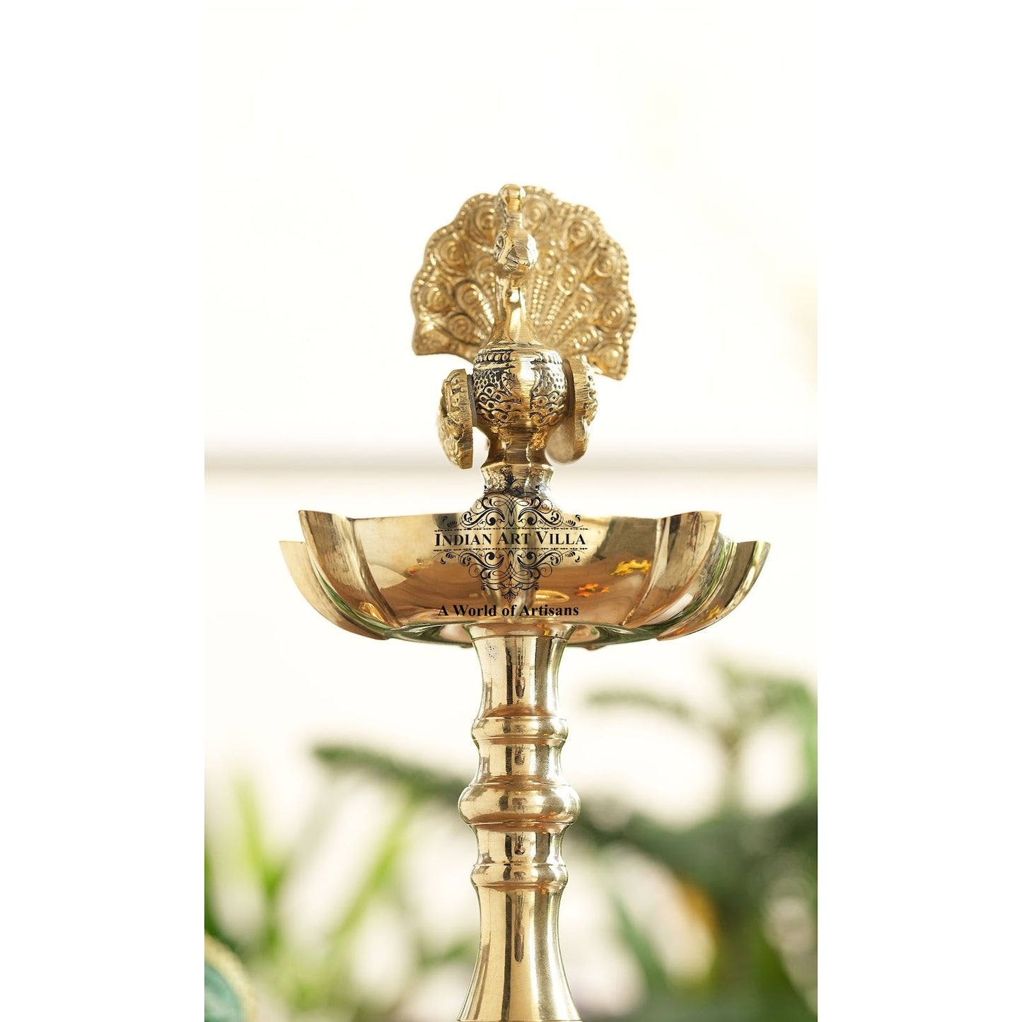 Brass Stand Pillar Diya, Peacock Design, Pooja, Home Decor & Diwali Gift Item